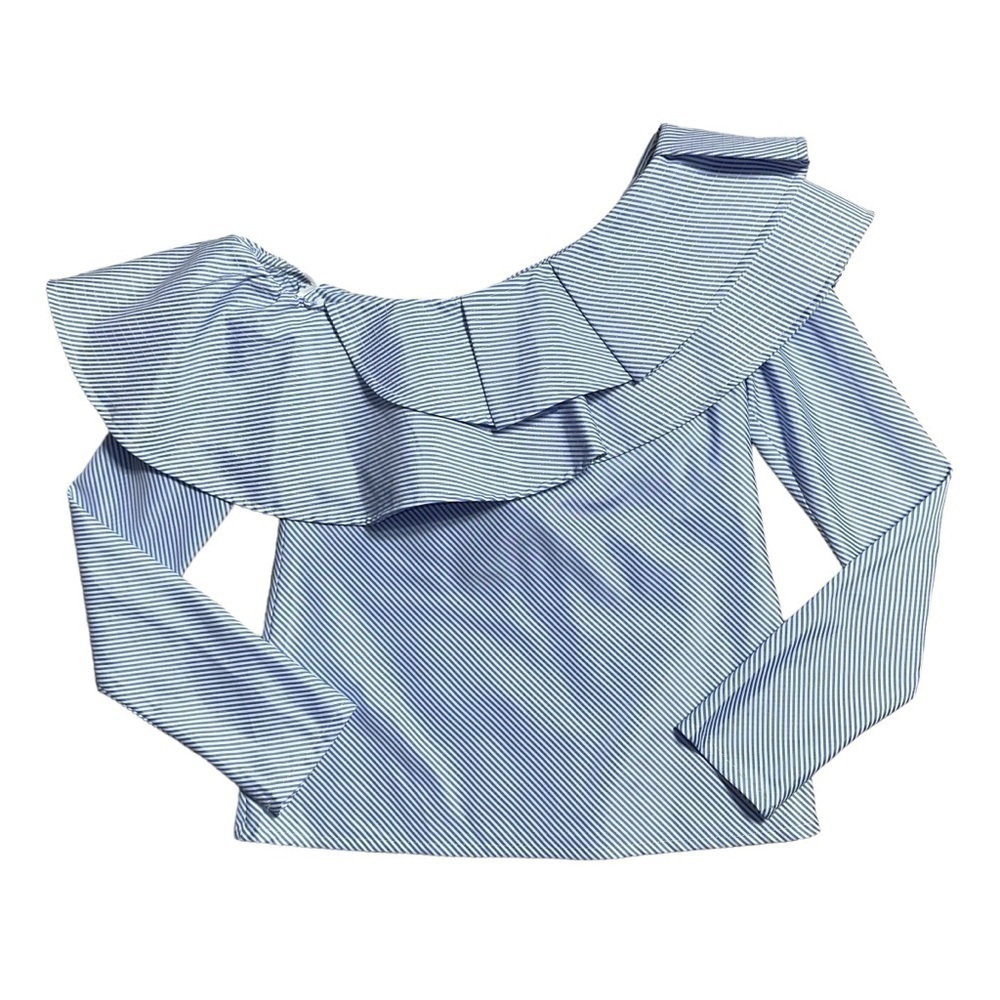 Mare Mare Gemma One Shoulder Blue & White Striped Blouse US M